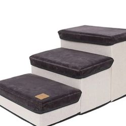 3-Step Pet Steps Dog Stairs for Small Dogs Pet Stair Ramp with Storage for Cats Dogs - Holds Up to 25kg (Color : Grey, Size : 60 * 35 * 30cm)
