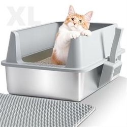 Stainless Steel Litter Box,XL Metal Cat Litter Box with Lid High Sides, Extra Large Litter Boxes for Big Cats,Odor-Resistant, Scratch-Proof, Easy to C
