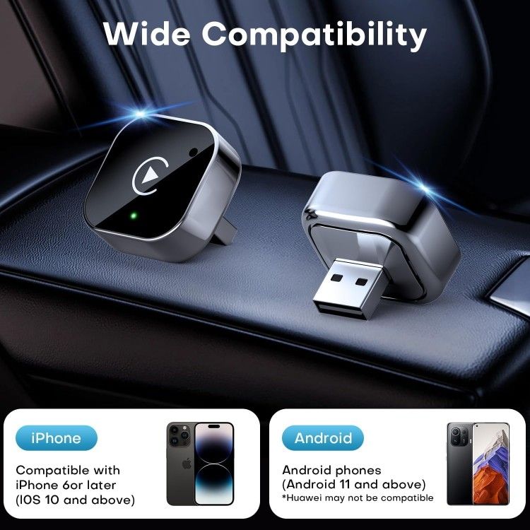 Carlikeit Mini 2-in-1 Wireless CarPlay & Android Auto Adapter, Wide Compatibility, Ultra-Compact Design, Zero Clutter, Plug and Play