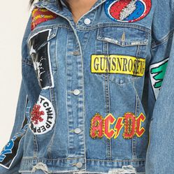Ma Cherie Multi Punk Rock Metal Patch Small Denim Jacket


