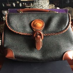 Rare Find Authentic Dooney & Bourke Vintage Brown And Black Leather Flap Crossbody Shoulder Bag