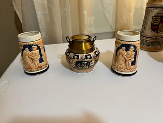 Vintage German Ceramic Mini Steins & Alpine Trinket Bowl – 3 Piece Set