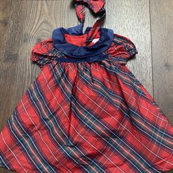 Girls Red And Navy Blue Dress And Headband Bow Size 6/9 Months Max Studio #1