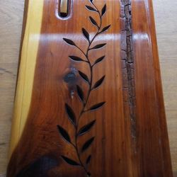 Cedar wood Wall Art. Cross And Leaf Design