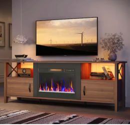63in TV Stand with Electric Fireplace, fits up to a 75in TV including LED Lights