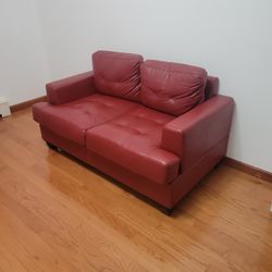 Red Faux Leather Loveseat