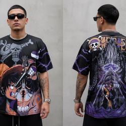 One Piece Luffy vs Kaido Anime AOP Battle Graphic Shirt XL Lightning Tee #11P