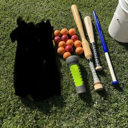 Softball baseball Equip. Cam Wood Bat, Balls