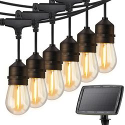 Brightown Solar String Lights Outdoor 34FT, S14 Patio Lights with 15 LED Shatterproof Bulbs, 4 Lighting Mode, IP65 Waterproof Cafe Lights for Outside 