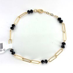 14Kt Yellow Gold 7-7.5” Beads Paper Clip Bracelet 3.15g 3.5mm 204365/12