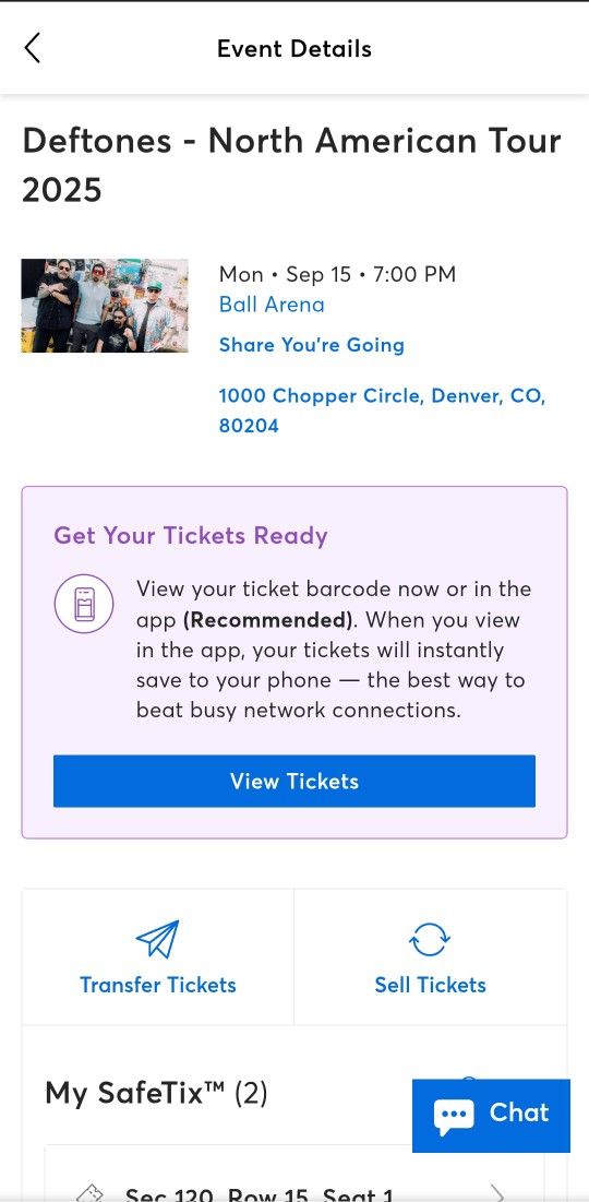 Deftones Tickets (2)