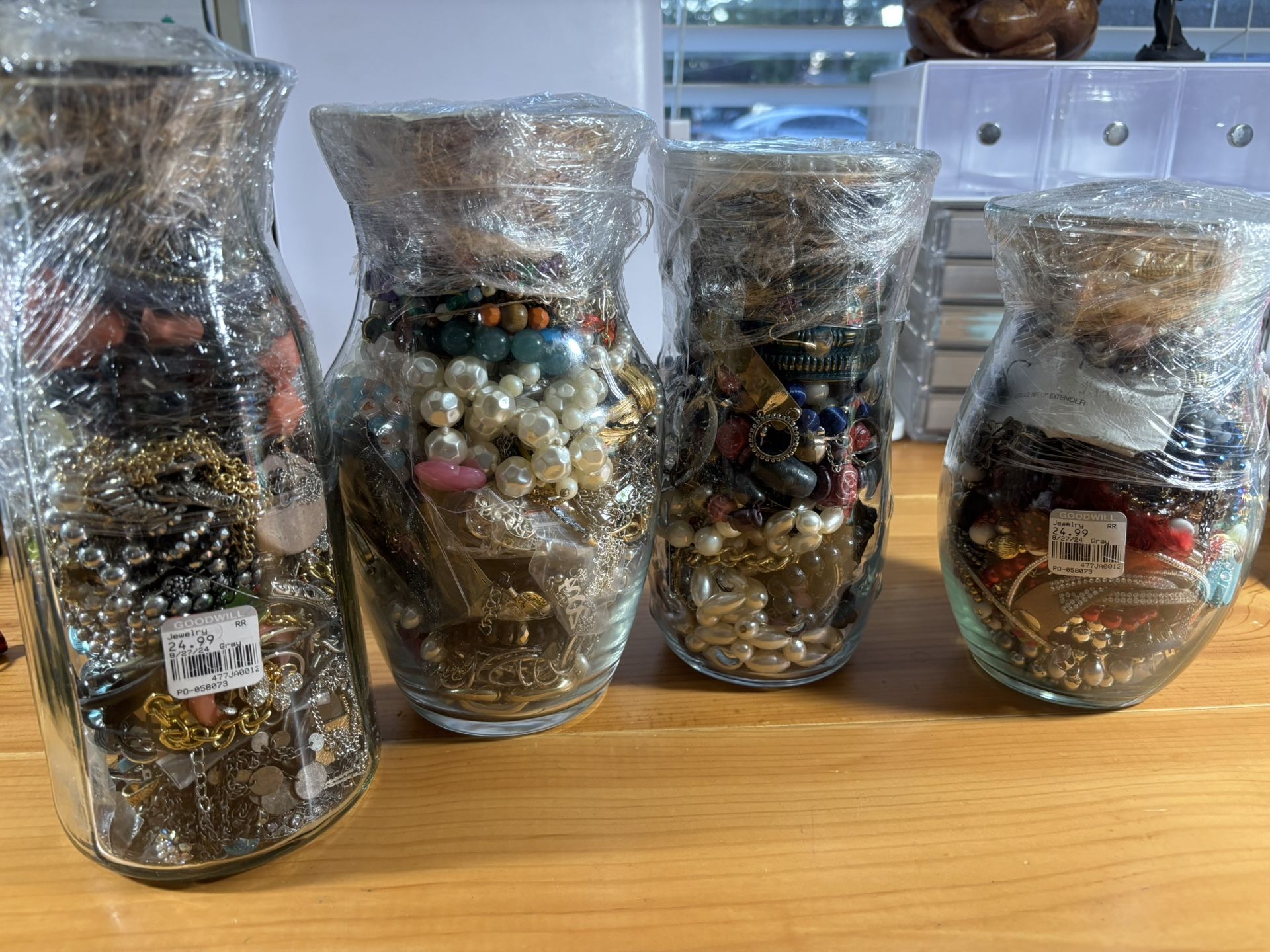 Four Large Jewelry Treasure Jars Unopened