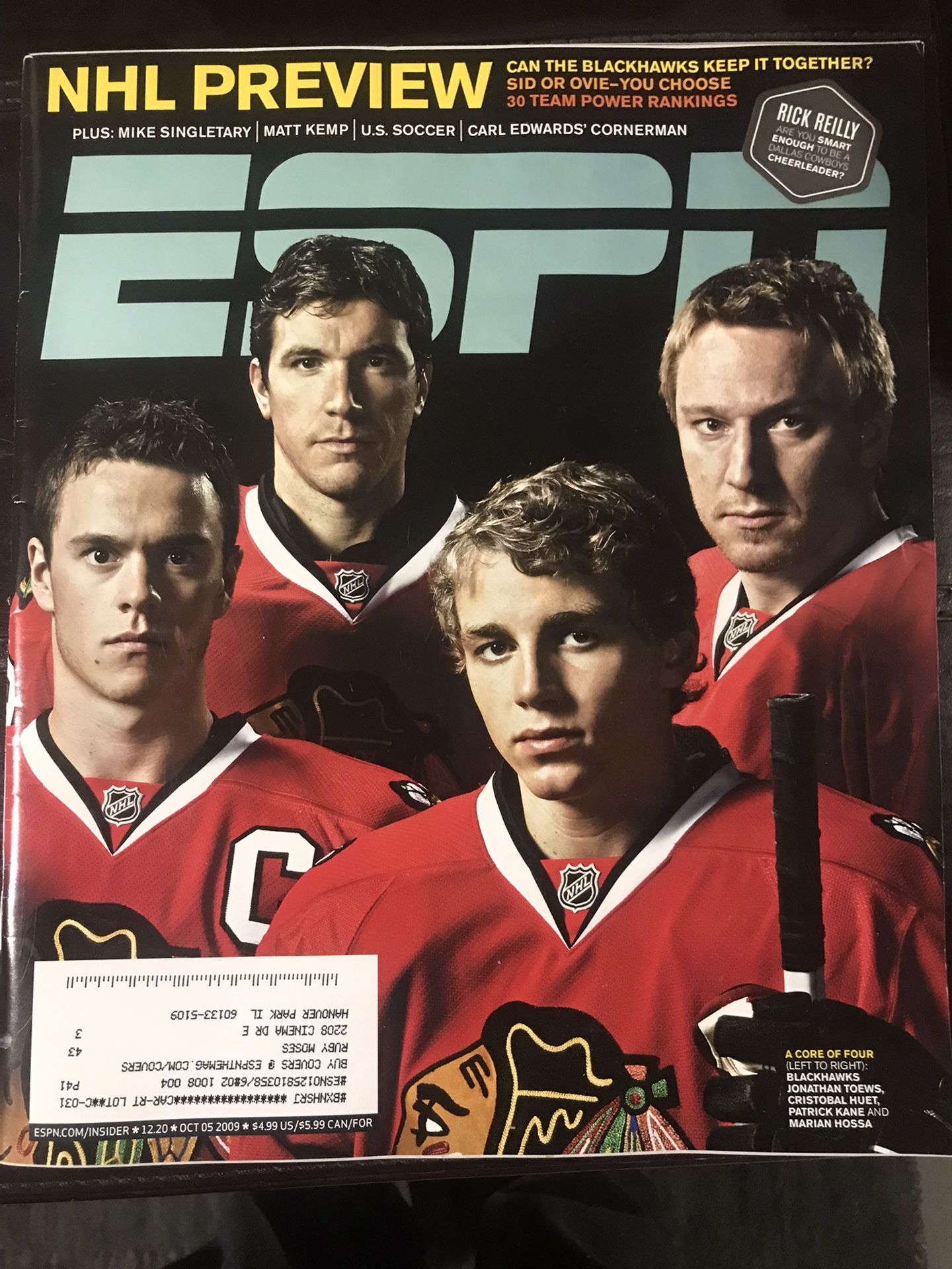 ESPN PREVIEW MAGAZINE OCTOBER 2009 CHICAGO BLACK HAWKS