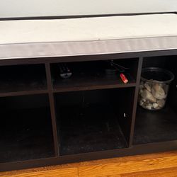 Dark Brown Bench- W/ 3 Cubby And Removable Cushion 