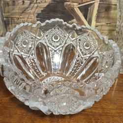 Vintage 1960's LE SMITH Crystal Cut Glass Center Bowl - BEAUTIFUL