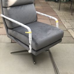 Brand New Grey Velvet Swivel Chair, Retails For Over $700