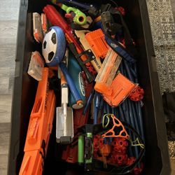 Box Full Of Nerf Guns & Other Toys 