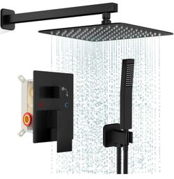 10” Rainfall Shower System Ceiling Mount BLACK Faucet Set Showerhead Bathroom Stainless steel