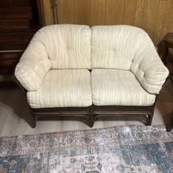 Wicker Love Seat With Two Separate Chairs And End Tables