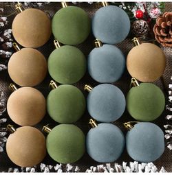 30 Pcs 2.4 Inches Velvet Christmas Ball Ornaments, Shatterproof Flocked Bulbs Decorations Set, Retro Decorative Hanging Plastic Ornaments for Xmas Tre