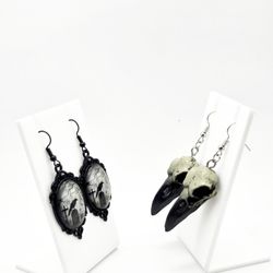 Gothic Crow & Raven Skull Earring Set