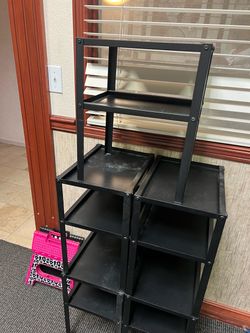 Black Metal Multi-Tier Storage Shelf Unit