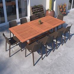 BRAND NEW 11 Piece Rectangular Extendable Dining Set | 100% FSC Certified Solid Wood | Ideal Furniture Set for Outdoor