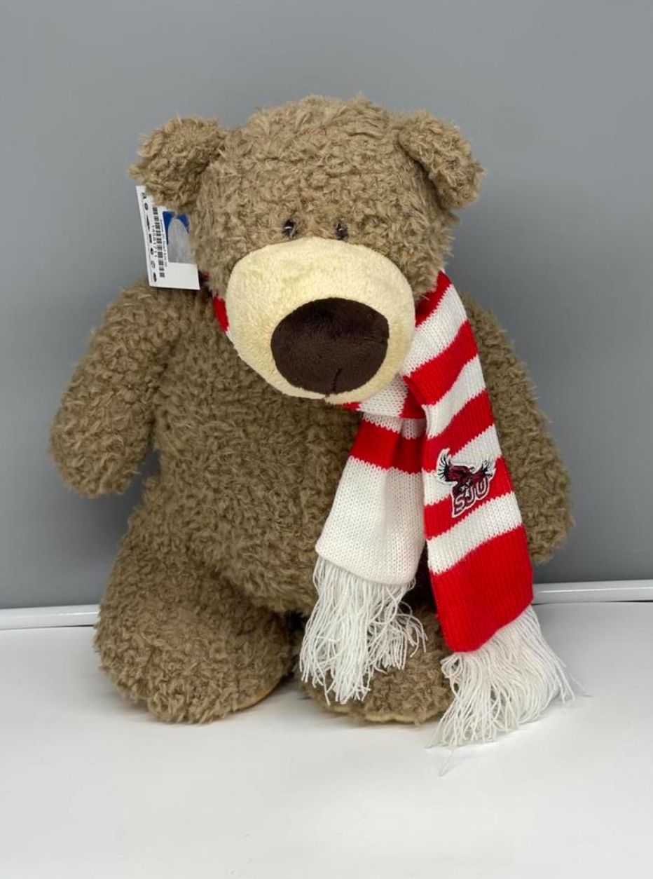 Archie bear plush with red & white scarf with St. Joseph’s University logo. 14 "