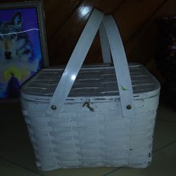 Primitive Woven Wood Slat Basket with Hinged Lid, Bentwood Swivel Handles and Removable Slat Pie Carrier / 1940s / Farmhouse Country French