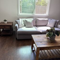 Living Room Set – Modern Gray Sofa + Rustic Coffee Table & End Table – $550 (San Marcos, CA)