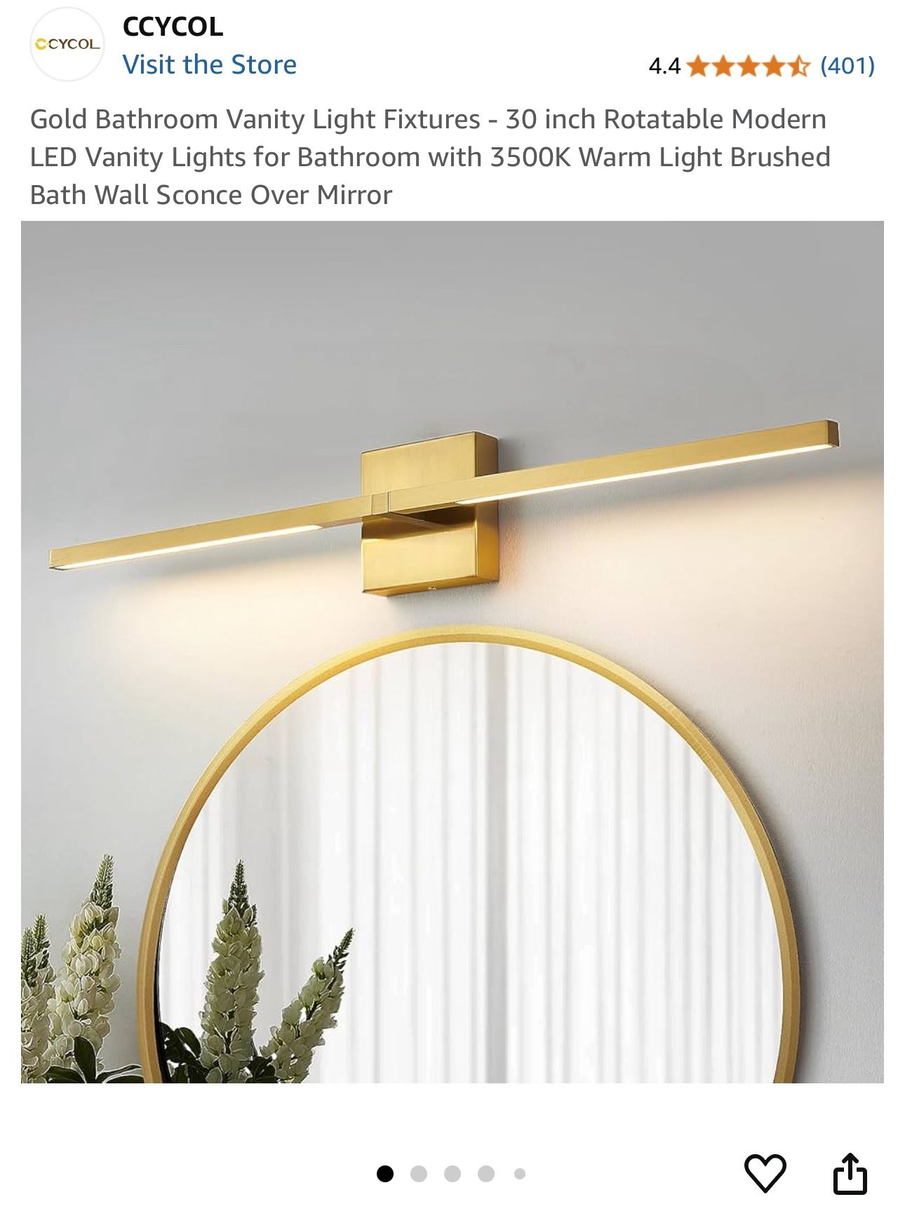Gold Bathroom Vanity Light Fixtures - 30 inch Rotatable Modern LED Vanity Lights for Bathroom with 3500K Warm Light Brushed Bath Wall Sconce Over Mirr