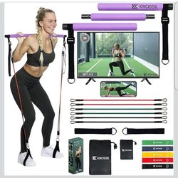 Portable Pilates Bar Kit with Resistance Bands | Adjustable Resistance Band Bar Home Workout Fitness Kit | 6 Resistance Bands for Men and Women