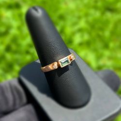 Vintage Jewelry 14k USSR solid rose gold tourmaline stone 0.20CT white stones 0.010CTW ring size 9.50
