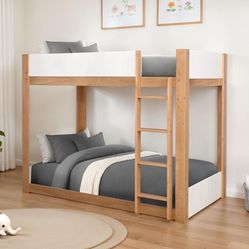 Twin/ Twin White/ Natural Oak Bunk Bed 