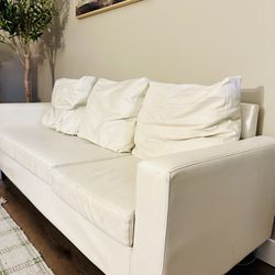 Three Seater Sofa Couch White Leather 