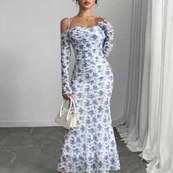 Medium Blue And White Midi Dress