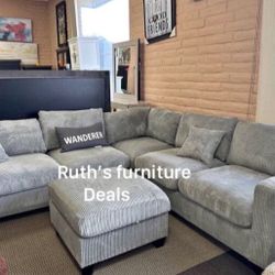 ✅only $475 4-pc Sectional Sofa With Ottoman Grey 