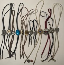 Vintage Lot of 12 Metal Bolo Ties, Nice Designs, Cowboy Boots, Turquoise, Heart, More, Nice Western Designs, Quality, Heavy Duty, Country & Western, C