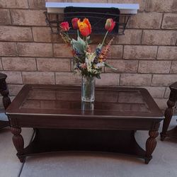 BEAUTIFUL  REAL  WOOD  3  PCS.  COFFEE  TABLE  WITH 3 TEMPERED  GLASS. ON TOP