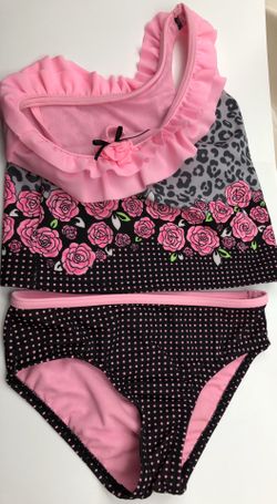 Hula Star Bathing Suit Girl Size 6 One Strap Pink Black