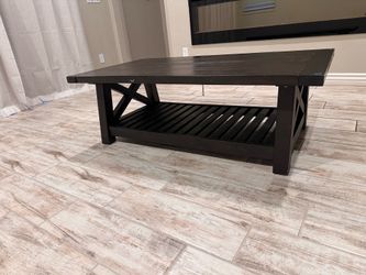 Rustic Farmhouse Coffee Table with Storage Shelf – $100