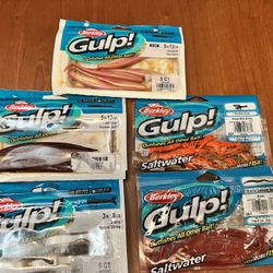 5 Packs Berkley Gulp Salwater Fishing Lure Bait, Flukes, Shrimp, Sandworm, Ghost Shrimp 