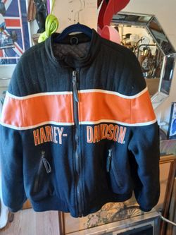 Harley Davidson Vintage Men's Large Wool Leather Jacket Black Orange Jacket USA