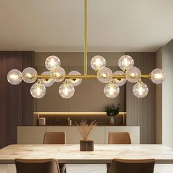 Luxury Brass Gold Sputnik Chandelier – 16 Light Glass Globe Linear Pendant (40”)