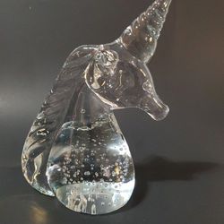 Bubble Glass Unicorn Sculpture Paperweight 