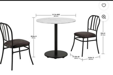 2 fur pink chairs & round marble table