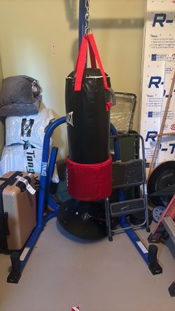 Punching bag with stand/speed bag accessory.