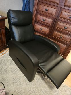 Compact Black Leatherette Push-Back Recliner – Great Condition