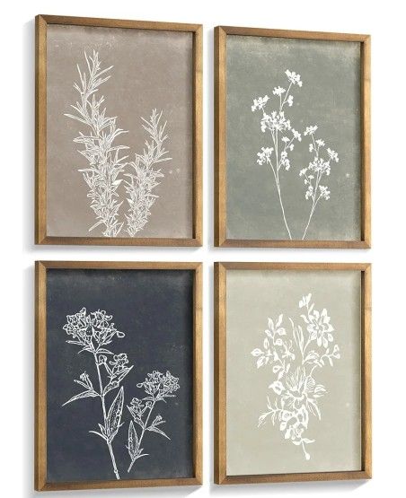 Framed Boho Wall Art Set of 4 for Wooded Minimalist Botanical Print Wall Art for Rustic Vintage Farmhouse Home Kitchen Wall Decor (Brown, 12x16