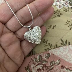 925 Sterling Silver Heart ❤️ Photo Frame Pendant Necklace 
